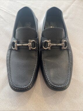 Salvatore Ferragamo Black Gancini Driver Loafers Size 10.5
